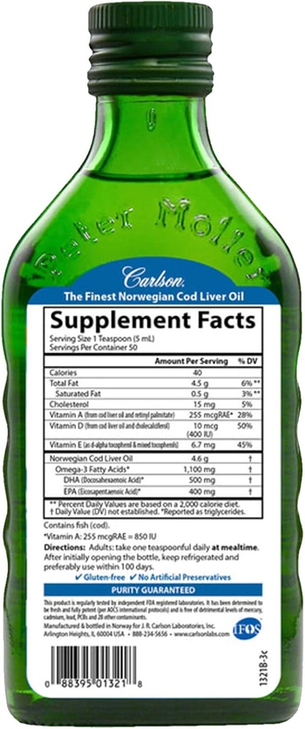 Carlson Norwegian Cod Liver Oil Natural, 250ml 3