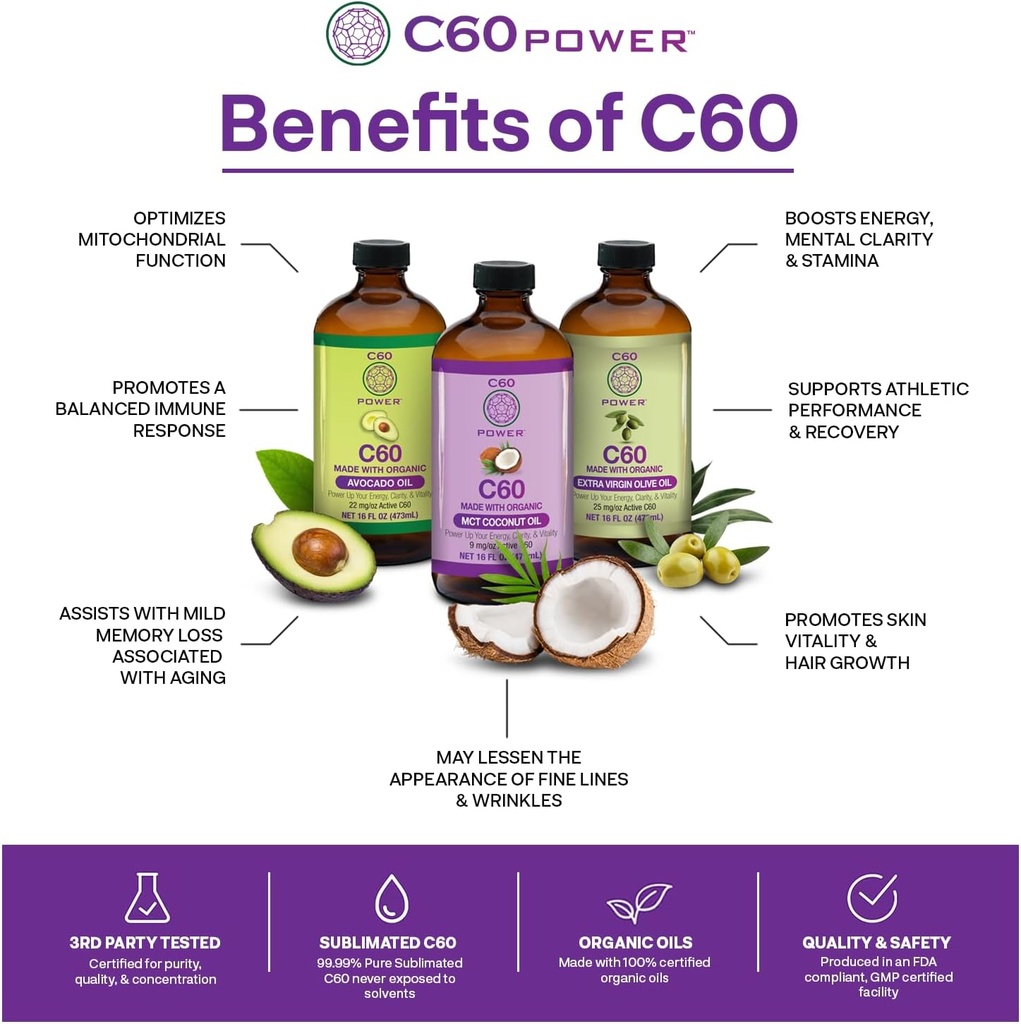 C60 Power - AVO 8-oz.- Organic Avocado Oil, 8 Fl Oz, 99.99% Pure Carbon Fullerenes, Lift Oxidative Burden, Optimize Mitochondrial Function 3