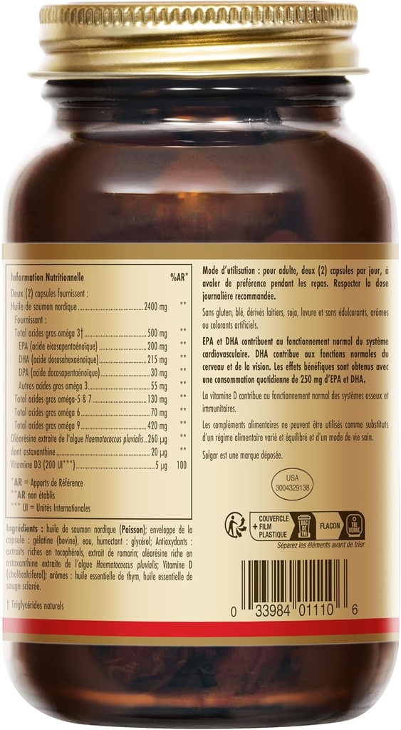 Solgar Wild Alaskan Full Spectrum Omega, 120 Softgels - Supports Heart, Brain, Bone and Skin Health - Provides Vitamin D3 - Rich Source of EPA & DHA - Non GMO, Gluten Free, Dairy Free - 60 Servings 6