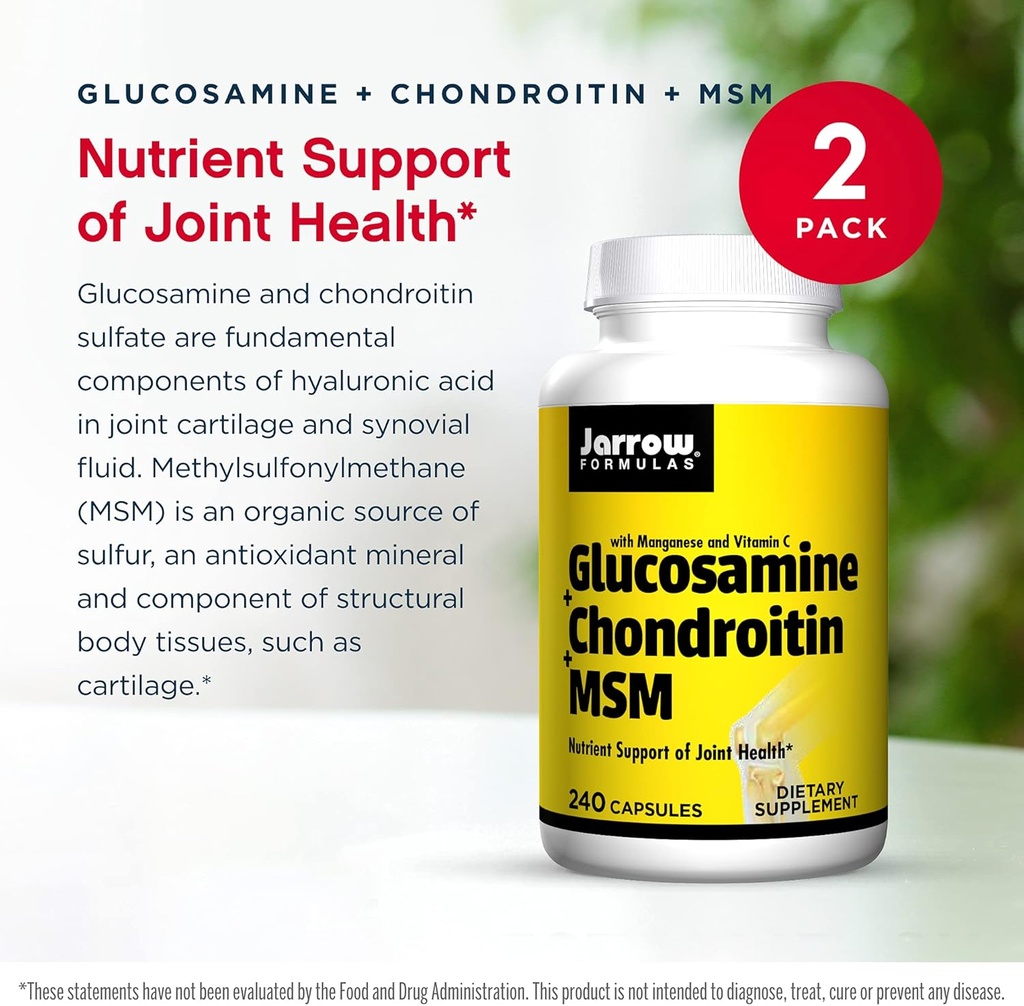 Jarrow Formulas Glucosamine + Chondroitin + MSM - 240 Capsules, Pack of 2 - Nutrient Support of Joint Health - with Vitamin C & Manganese - 120 Total Servings 4