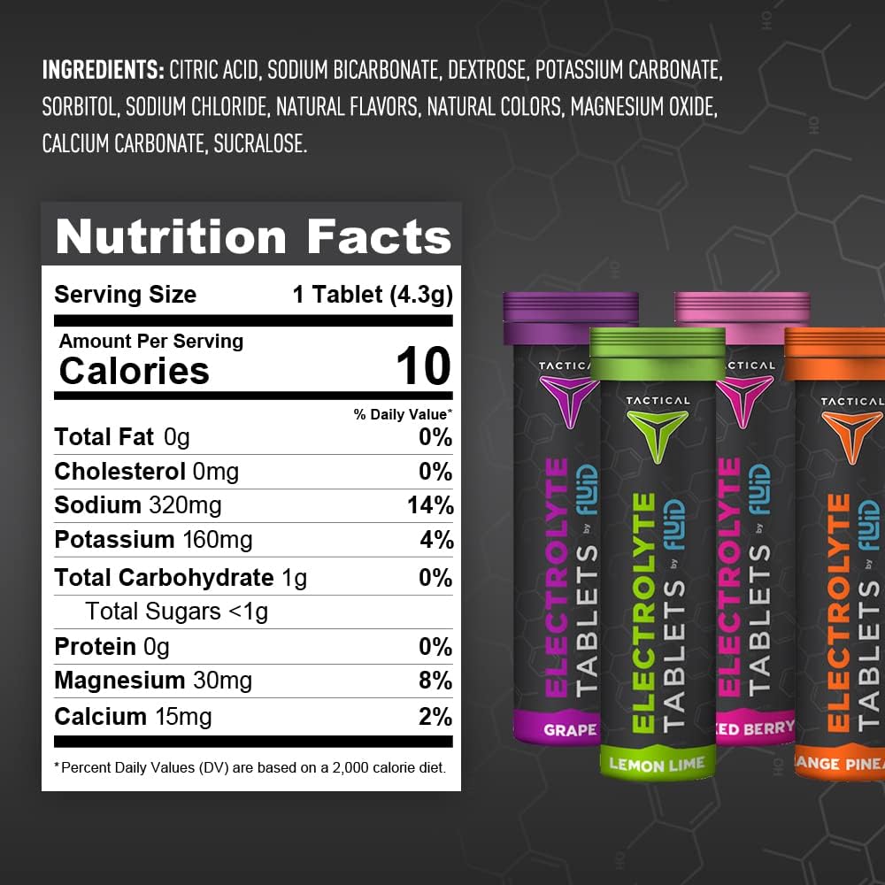 Fluid Tactical- Effervescent Hydration Tablets, Electrolyte Replacement & Dehydration Prevention, 4 Pack, 40 Servings (Mixed Berry) 4