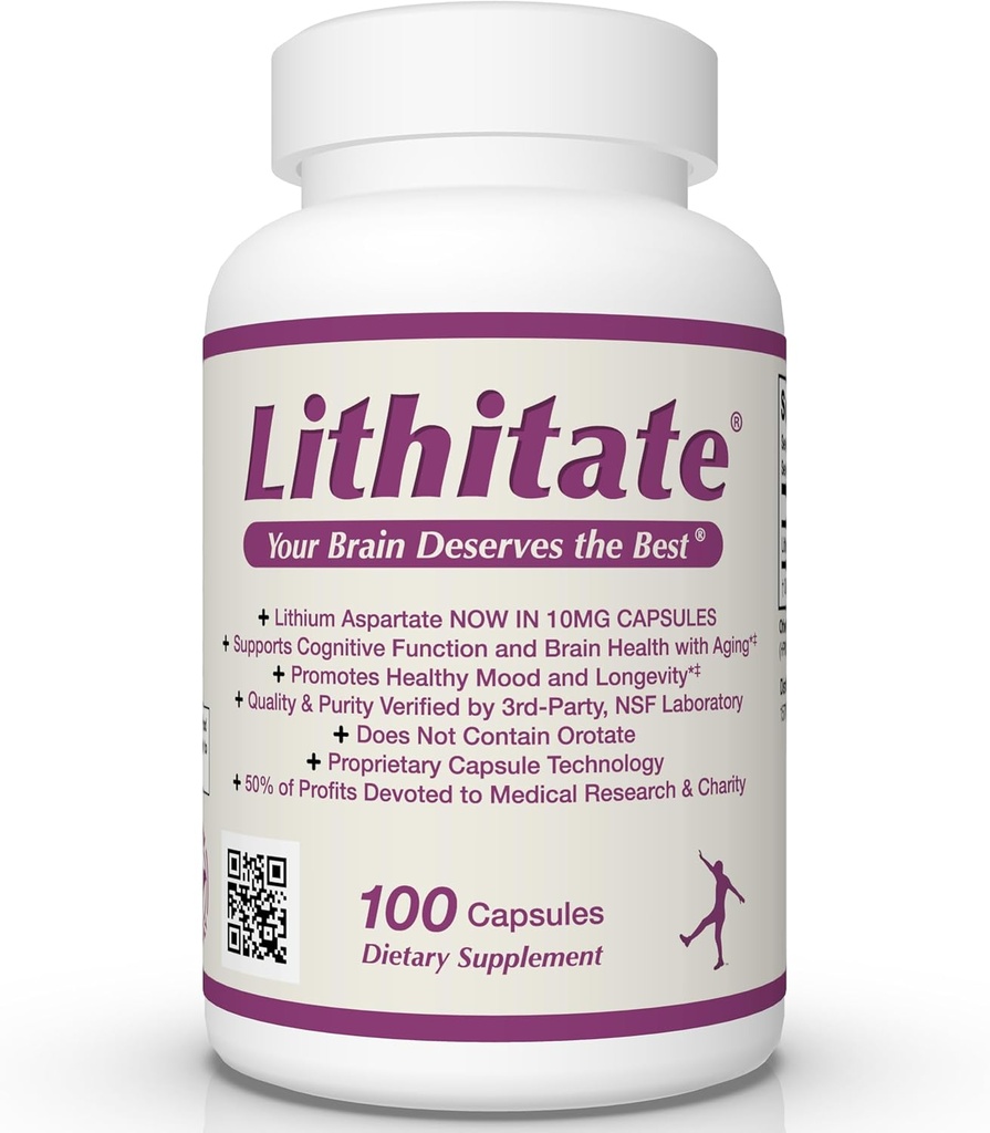Lithium Aspartate 10mg | Supports Cognitive Function & Brain Health with Aging | NSF Certified | Promotes Mental Clarity, Healthy Mood & Longevity | Natural Supplement | 100 Capsules 2