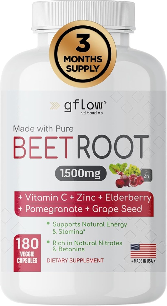 Beet Root Capsules Organic - All Natural with Vitamin C and Zinc - Supports Heart Health & Stamina, Non-GMO, 180 Vegetarian Capsules | Made in USA 2
