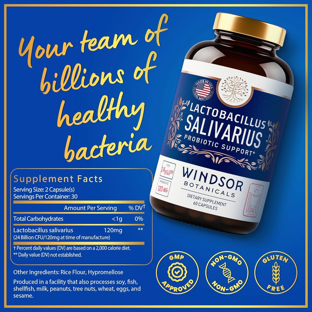Lactobacillus Salivarius Probiotic - 24bn CFU L Salivarius Dental Probiotics for Teeth and Gums - Bad Breath Treatment for Adults, Immune Support, Digestive Health - 60 Oral Probiotic Capsules 4