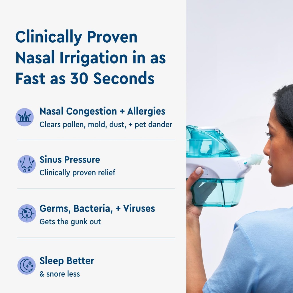 Navage Deluxe Bundle Nasal Irrigation System - Saline Nasal Rinse Kit with 1 Nose Cleaner, 30 Salt Pods, Paisley Travel Bag and 1 Countertop Caddy 6