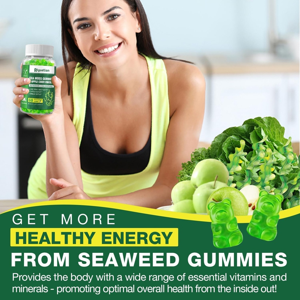 2 Pack Sea Moss Gummies - 120 Vegan Irish Moss Gummy Bears - Made with Natural & Organic Sea Moss Gel, Bladderwrack & Burdock Root - Seamoss Supplement for Energy, Immune Support 3