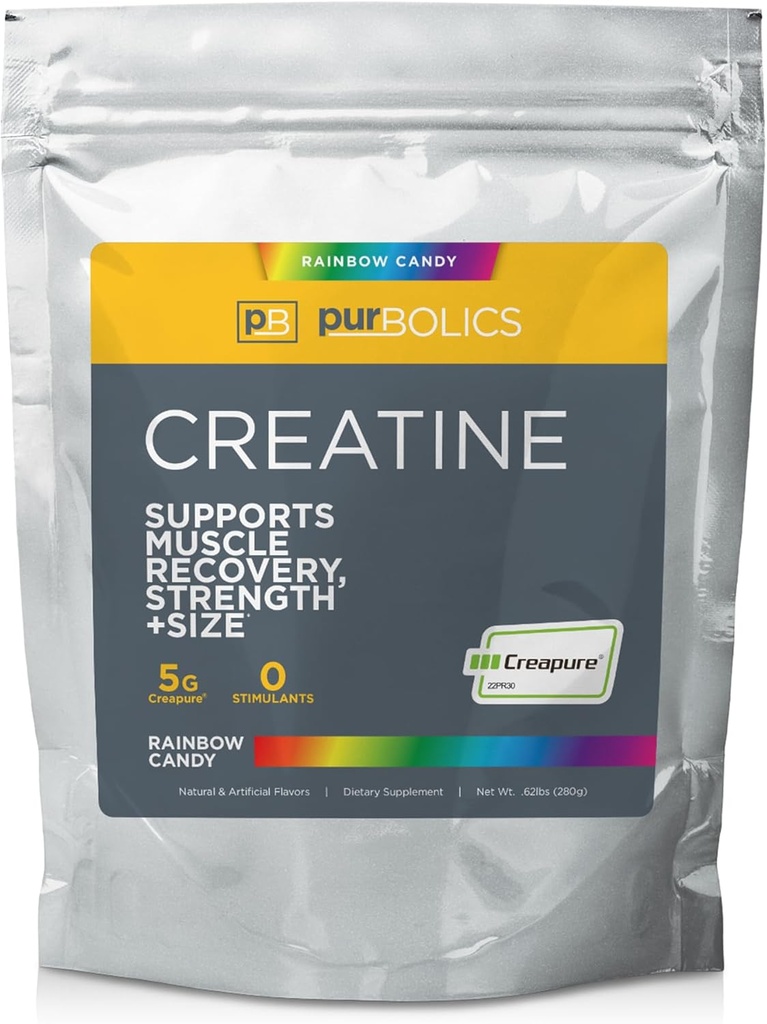Purbolics Creapure Creatine Monohydrate, Micronized Creatine 5g, Elevate Workout Performance and Recovery, Build Strength, Enhance Pumps (50 Servings, Rainbow Candy) 2