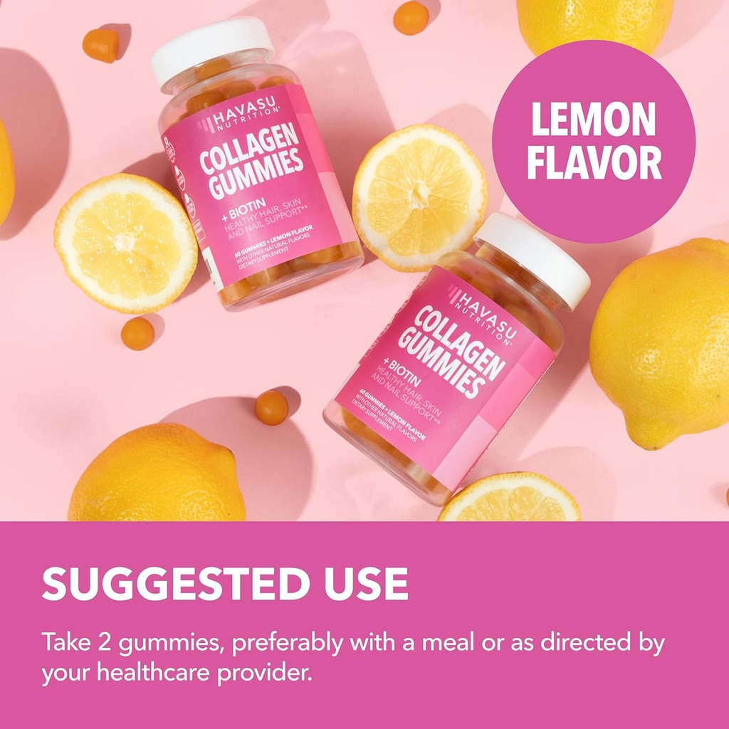 Collagen Gummies for Women and Men with 2500mcg Biotin, Zinc, Vitamin C & E - Hydrolyzed Collagen Gummies for Hair, Skin & Nail Support - Biotin and Collagen Gummies - Lemon Flavor - 30 Servings 5