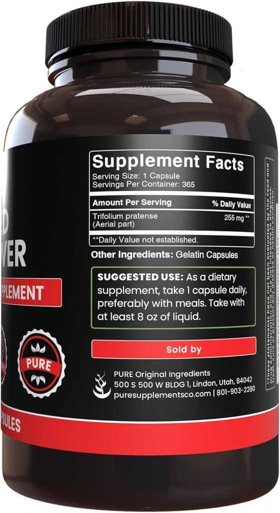 PURE ORIGINAL INGREDIENTS Red Clover (365 Capsules) No Magnesium Or Rice Fillers, Always Pure, Lab Verified 3