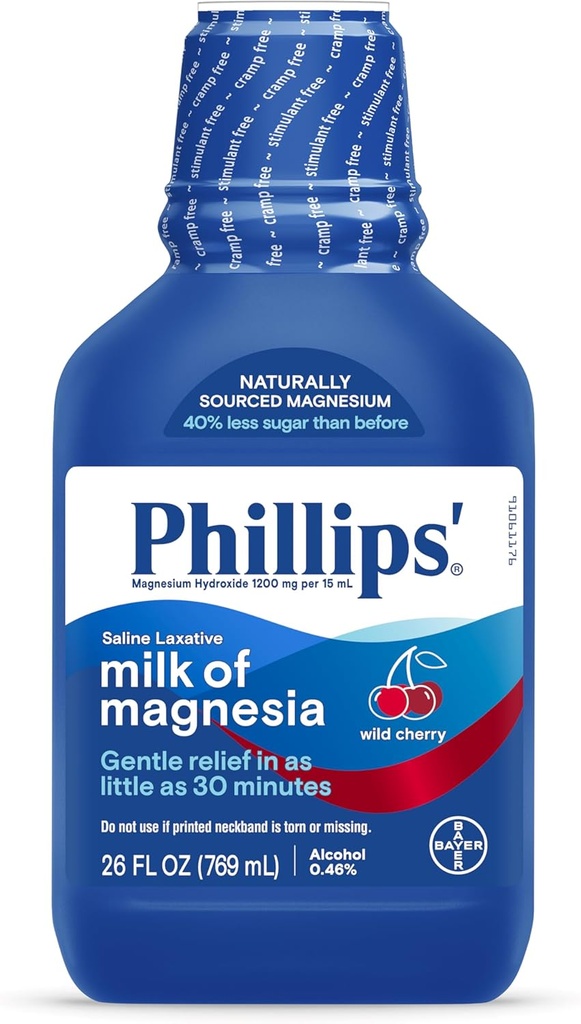 Phillips’ Milk of Magnesia Liquid Laxative, Wild Cherry Flavor, Stimulant Free, Cramp Free Relief of Occasional Constipation*, Effective in 30 minutes - 6 hours, #1 Milk of Magnesia Brand, 26 oz 2