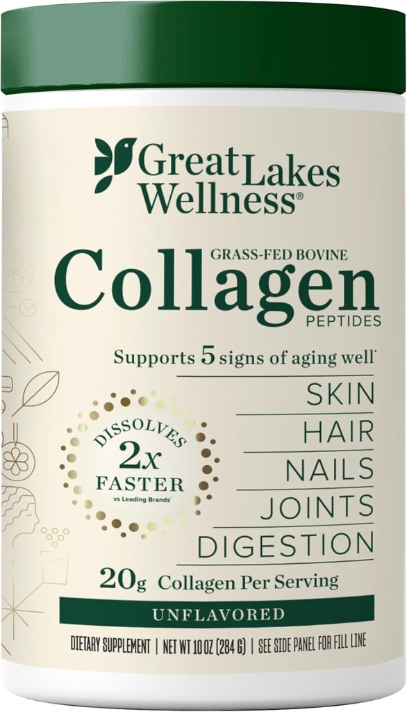Great Lakes Wellness Collagen Peptides Powder for Skin, Hair, Nails, Joints & Digestion - Unflavored - Quick Dissolve Hydrolyzed, Non-GMO, Keto, Kosher - 10 oz 2