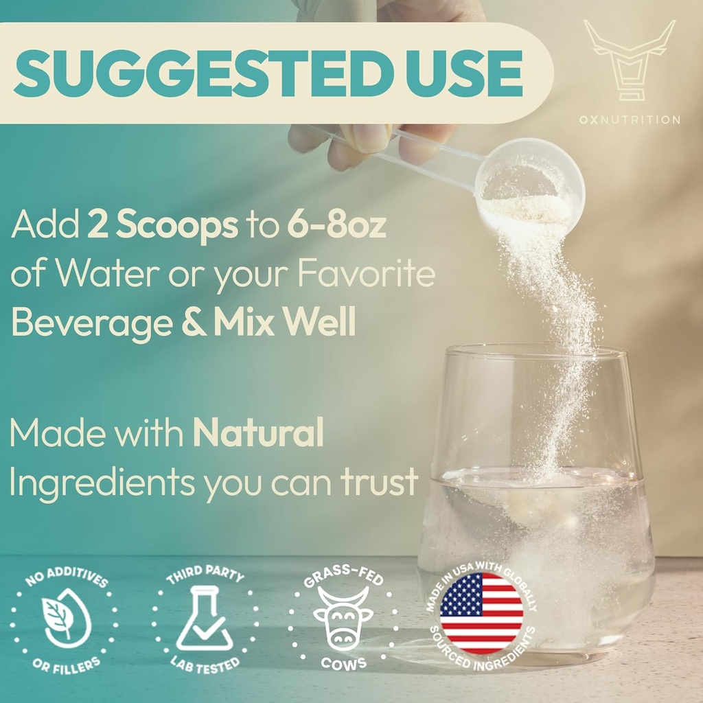 OXNUTRITION Colostrum Powder for Gut Health, Immune Support, Muscle Recovery, Hair & Beauty | Pure Gress Fed Bovine Colostrum for Humans, Natural IgG, Unflavored, 60 Servings 5