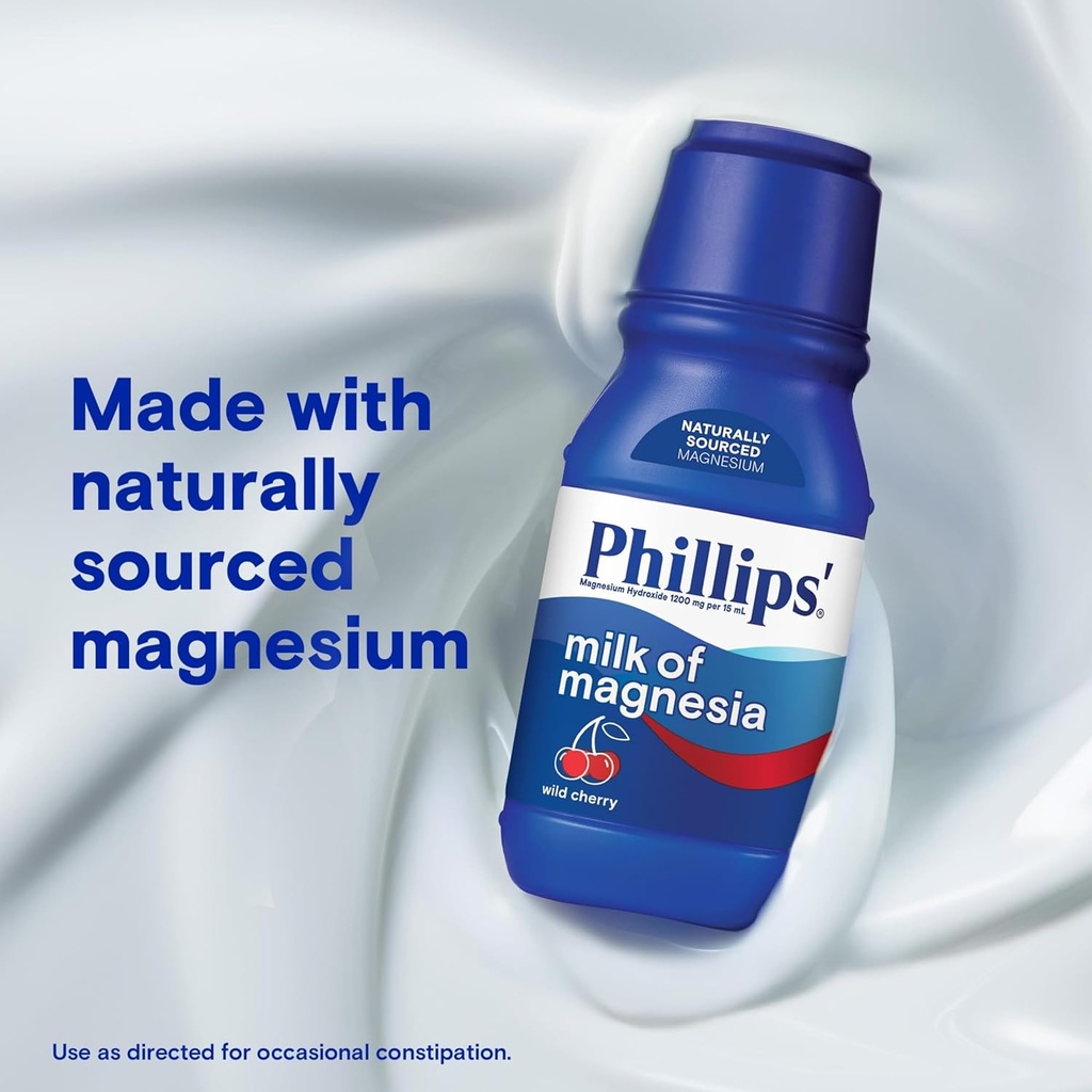 Phillips’ Milk of Magnesia Liquid Laxative, Wild Cherry Flavor, Stimulant Free, Cramp Free Relief of Occasional Constipation*, Effective in 30 minutes - 6 hours, #1 Milk of Magnesia Brand, 26 oz 4
