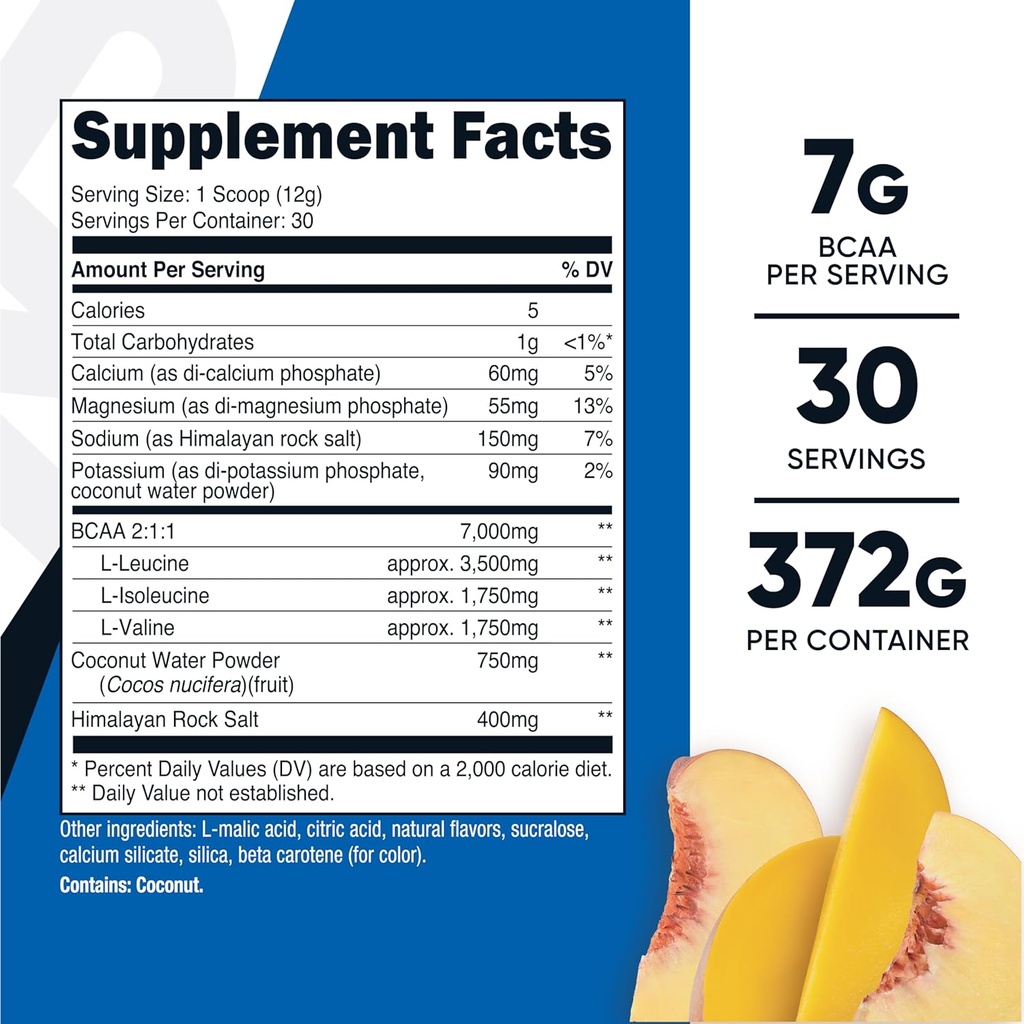 Nutricost BCAA + Hydration Powder (Peach Mango) 30 Servings - Branched Chain Amino Acids with Hydration Complex - Gluten-Free, Non-GMO 3