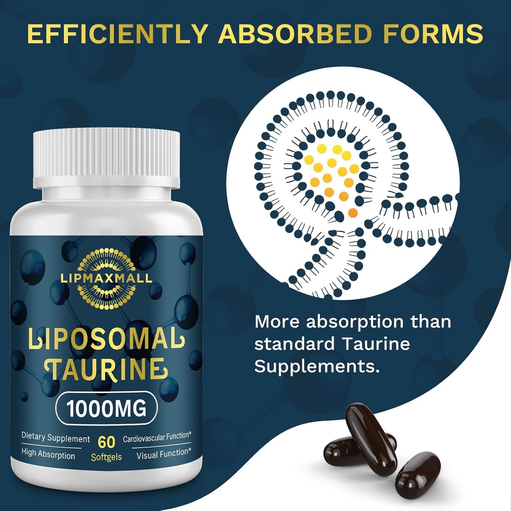 Liposomal Taurine Supplement 1000mg, High Absorption Amino Acid for Heart, Nerve, Brain, Visual (60 Softgels - 2 Pack) 6