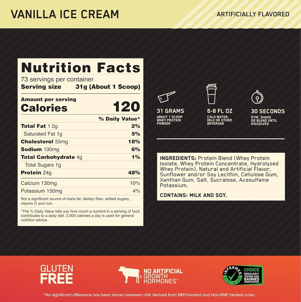 Optimum Nutrition Gold Standard 100% Whey Protein Powder, Vanilla Ice Cream, 5 Pound (Packaging May Vary) 4