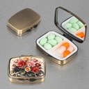 Dynippy Pill Case Pill Box with Mirror Retro Pocket 2 Compartment Medicine Case Vitamin Pill Organizer for Pocket Purse and Travel (Cute Flower) 3
