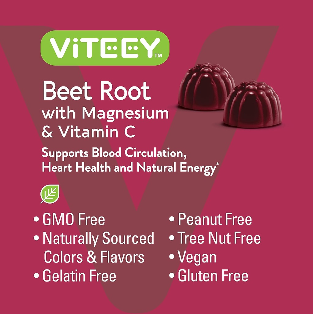 Viteey Beet Root Gummies with Magnesium & Vitamin C - Beetroot Supplement for Heart Health, Blood Pressure Support - Vegan, Gluten-Free - 120 Count 6