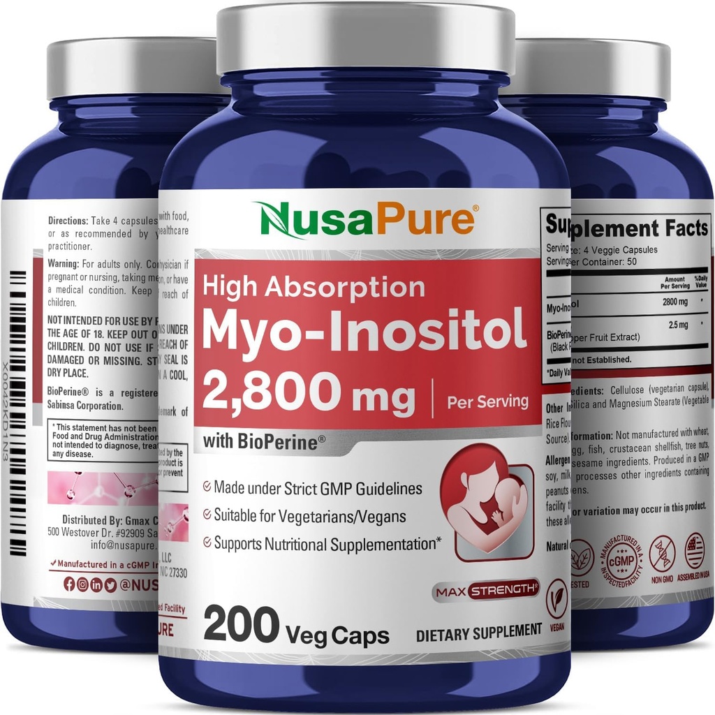 NusaPure Myo-Inositol 2800mg, 200 Capsules, Extra Strength Supplement, Non-GMO 5