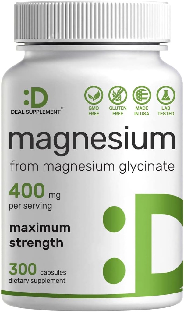 Magnesium Glycinate 400mg, 300 Capsules | 100% Chelated for Easy Absorption | Essential Mineral Supplement for Muscle, Sleep, & Heart Health 2