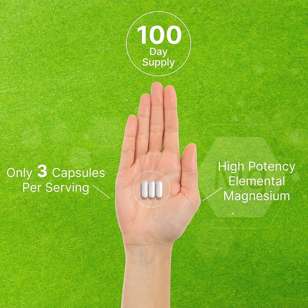 Magnesium Glycinate 400mg, 300 Capsules | 100% Chelated for Easy Absorption | Essential Mineral Supplement for Muscle, Sleep, & Heart Health 6