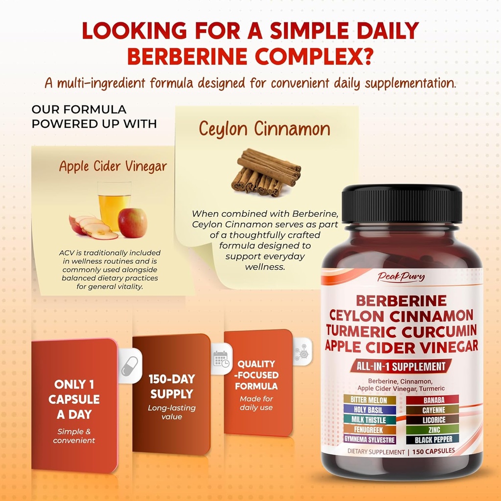 Berberine Cinnamon Apple Cider Vinegar Turmeric - Overall Wellness Support- Made in USA 5