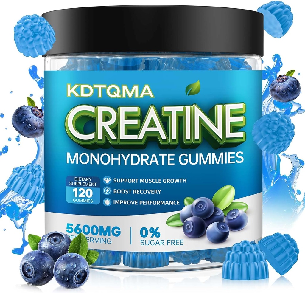 Creatine Monohydrate Gummies for Men & Women 120 CT - 5600mg of Creatine Monohydrate per Serving, Chewable Creatine Monohydrate for Muscle Support & Energy Boost, Sugar Free, Vegan (Blueberry Flavor) 2