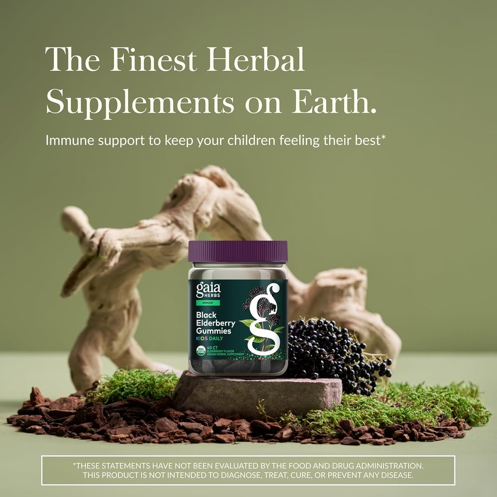 Gaia Herbs GaiaKids Black Elderberry Daily Gummies for Kids - Delicious Immune Support Supplement - Certified Organic Black Elderberries for Immune System Support - 40 Gummies (40-Day Supply) 3