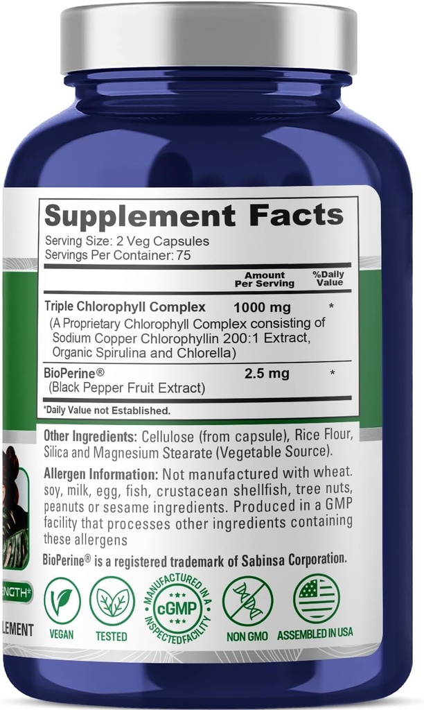 NusaPure High Absorption Triple Chlorophyll 1000 mg 150 Veg Caps Suitable for Vegetarians and Vegans, Non-GMO 3