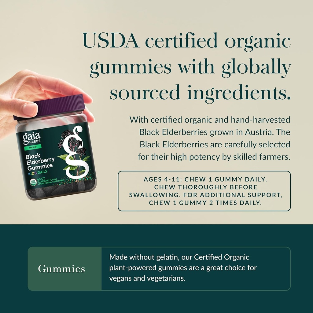 Gaia Herbs GaiaKids Black Elderberry Daily Gummies for Kids - Delicious Immune Support Supplement - Certified Organic Black Elderberries for Immune System Support - 40 Gummies (40-Day Supply) 5