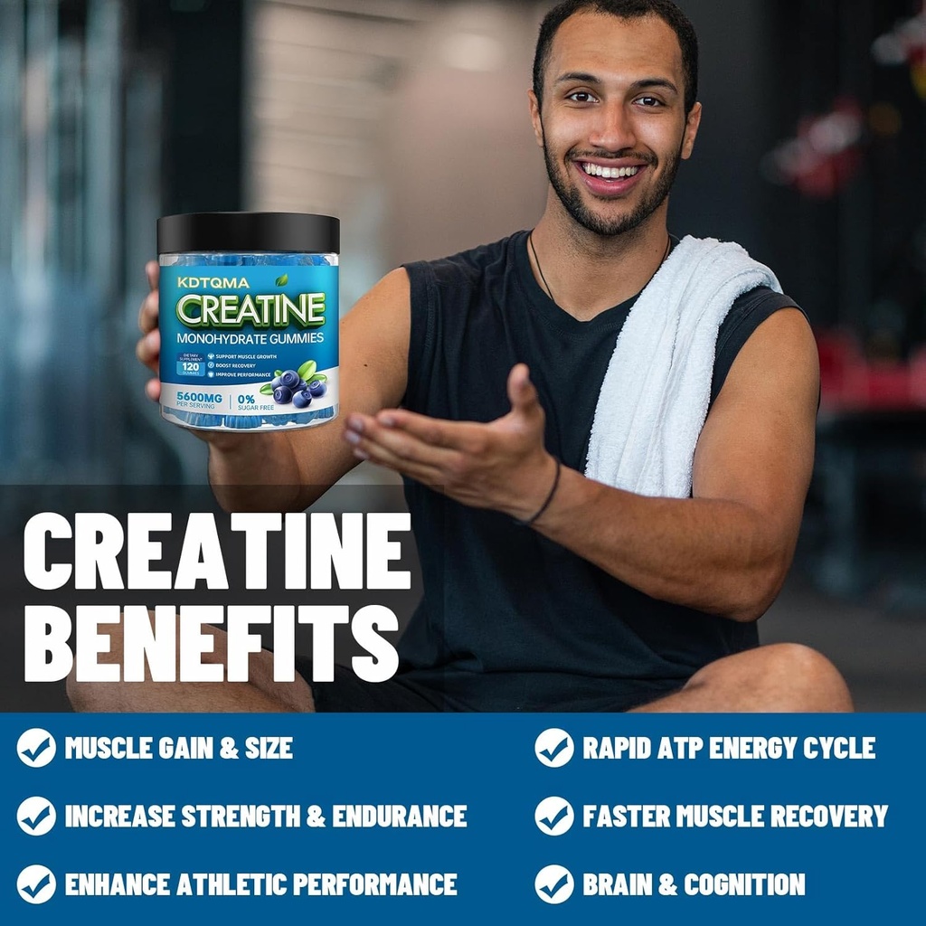 Creatine Monohydrate Gummies for Men & Women 120 CT - 5600mg of Creatine Monohydrate per Serving, Chewable Creatine Monohydrate for Muscle Support & Energy Boost, Sugar Free, Vegan (Blueberry Flavor) 6