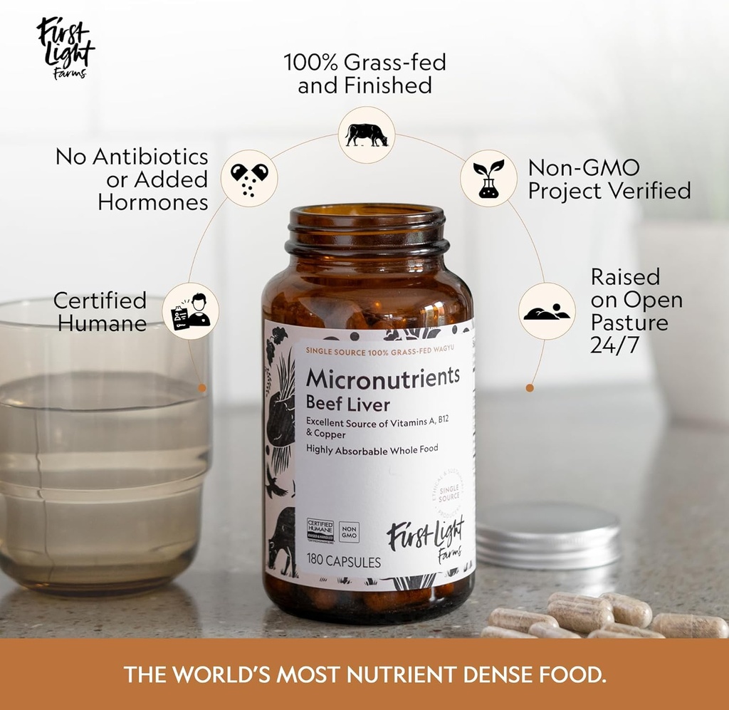 First Light Farms Grass-Fed Beef Liver Capsules | Nutrient-Dense Whole Food Nutrition, Freeze-Dried, Grassfed & Certified Humane | 180 Capsules for Energy, Immunity, and Overall Wellness 5