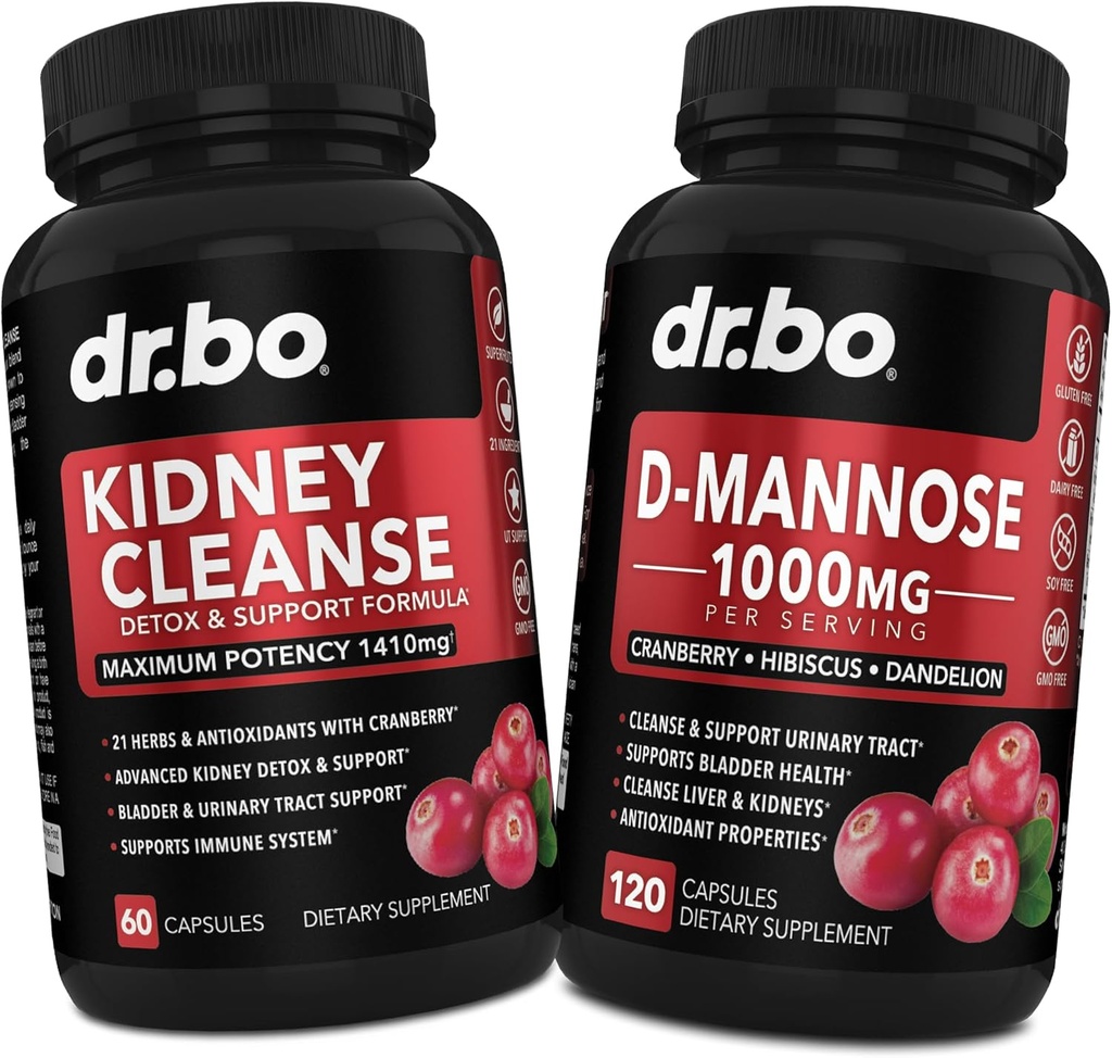 Kidney Cleanse & D Mannose Supplements - Kidney Detox Support Supplement, D-Mannose 500mg 1000mg Capsules - DMannose & Natural Cranberry to Support Kidneys, Bladder & Urinary Tract Health Supplements 2