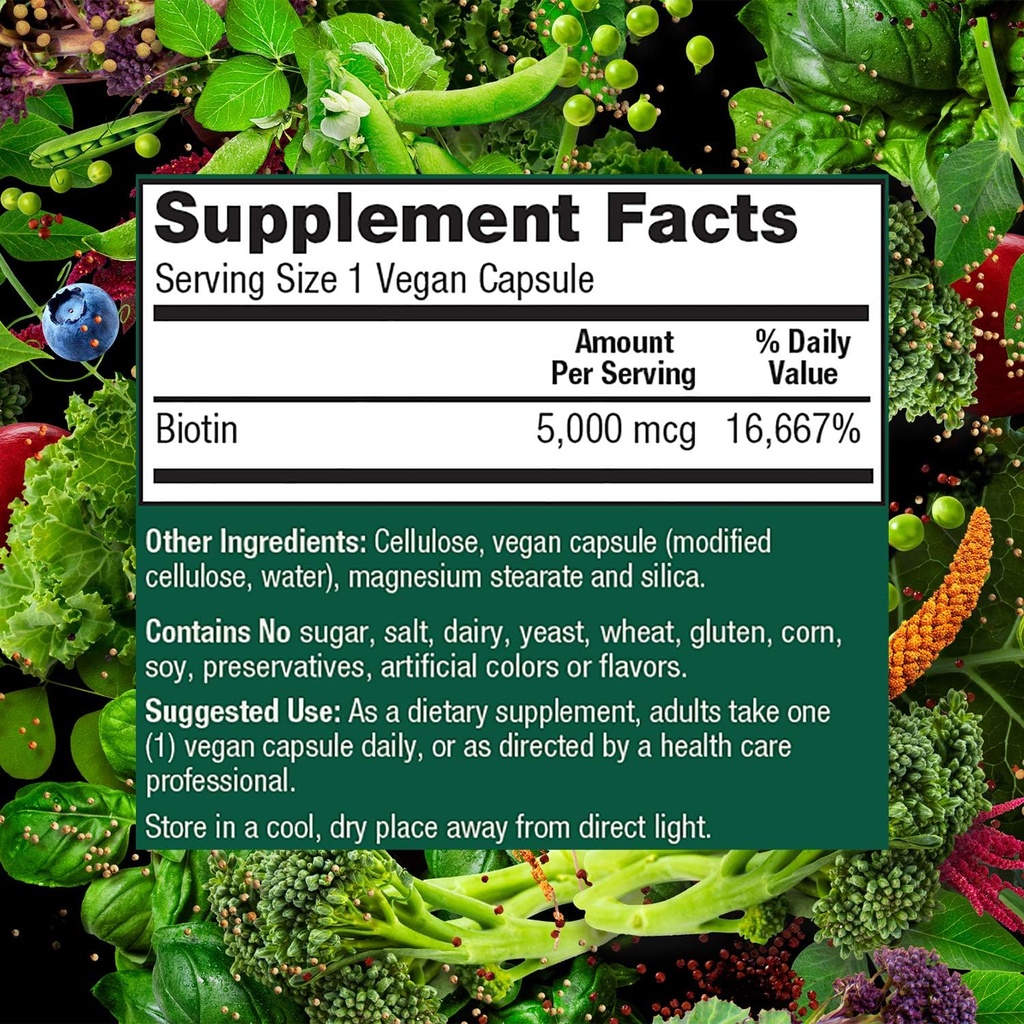 PlantFusion Vegan Biotin from, Premium Vegan Biotin for Women and Men (5000mcg), Natural Hair Skin and Nails Vitamins, 120 Vegan Capsules 6