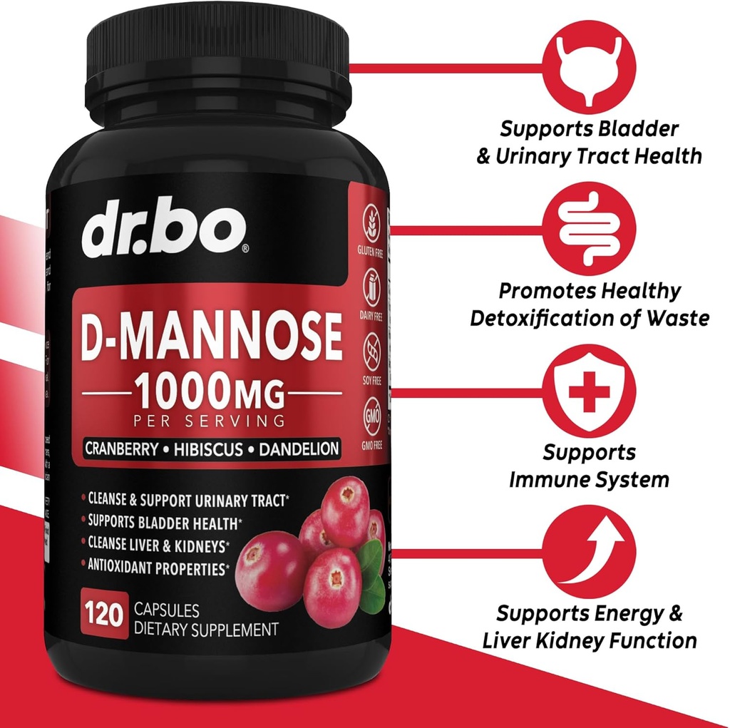 Kidney Cleanse & D Mannose Supplements - Kidney Detox Support Supplement, D-Mannose 500mg 1000mg Capsules - DMannose & Natural Cranberry to Support Kidneys, Bladder & Urinary Tract Health Supplements 4