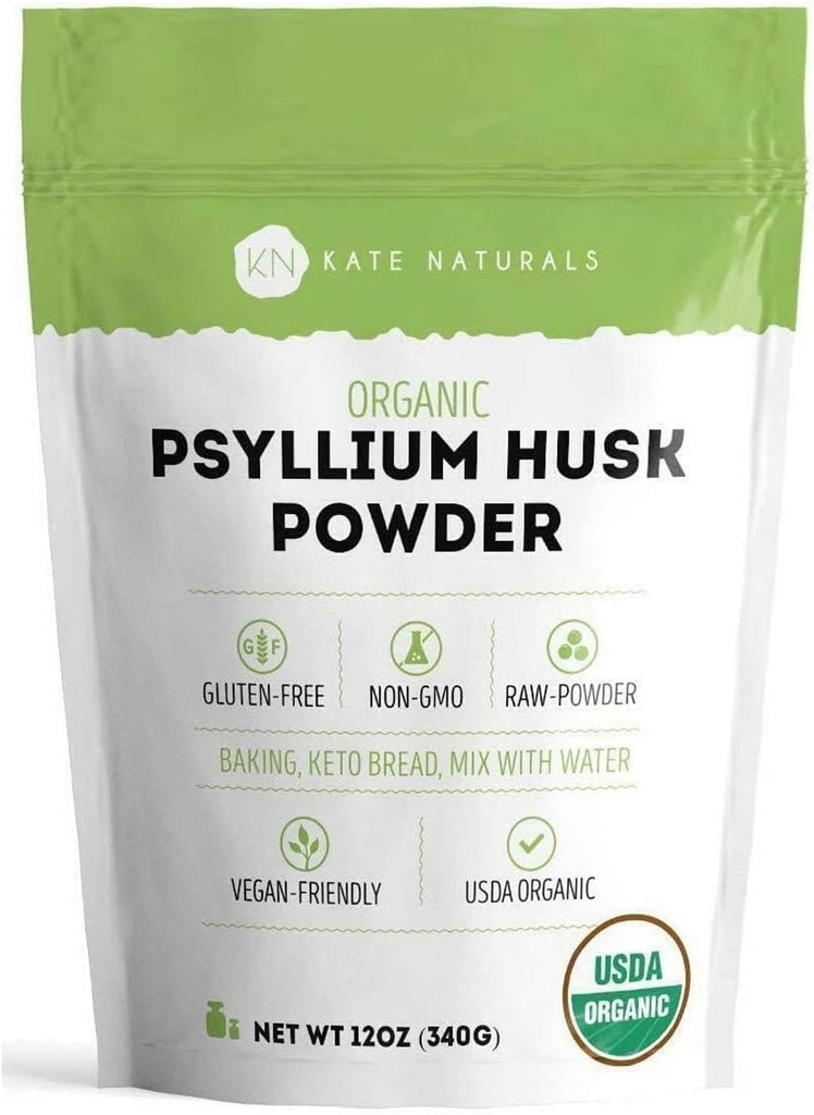 Kate Naturals Psyllium Husk Powder for Baking, Fiber & Digestion. Psyllium Seed Powder for Dogs & Cats (12oz, Organic, Gluten Free, Pet Safe) 2