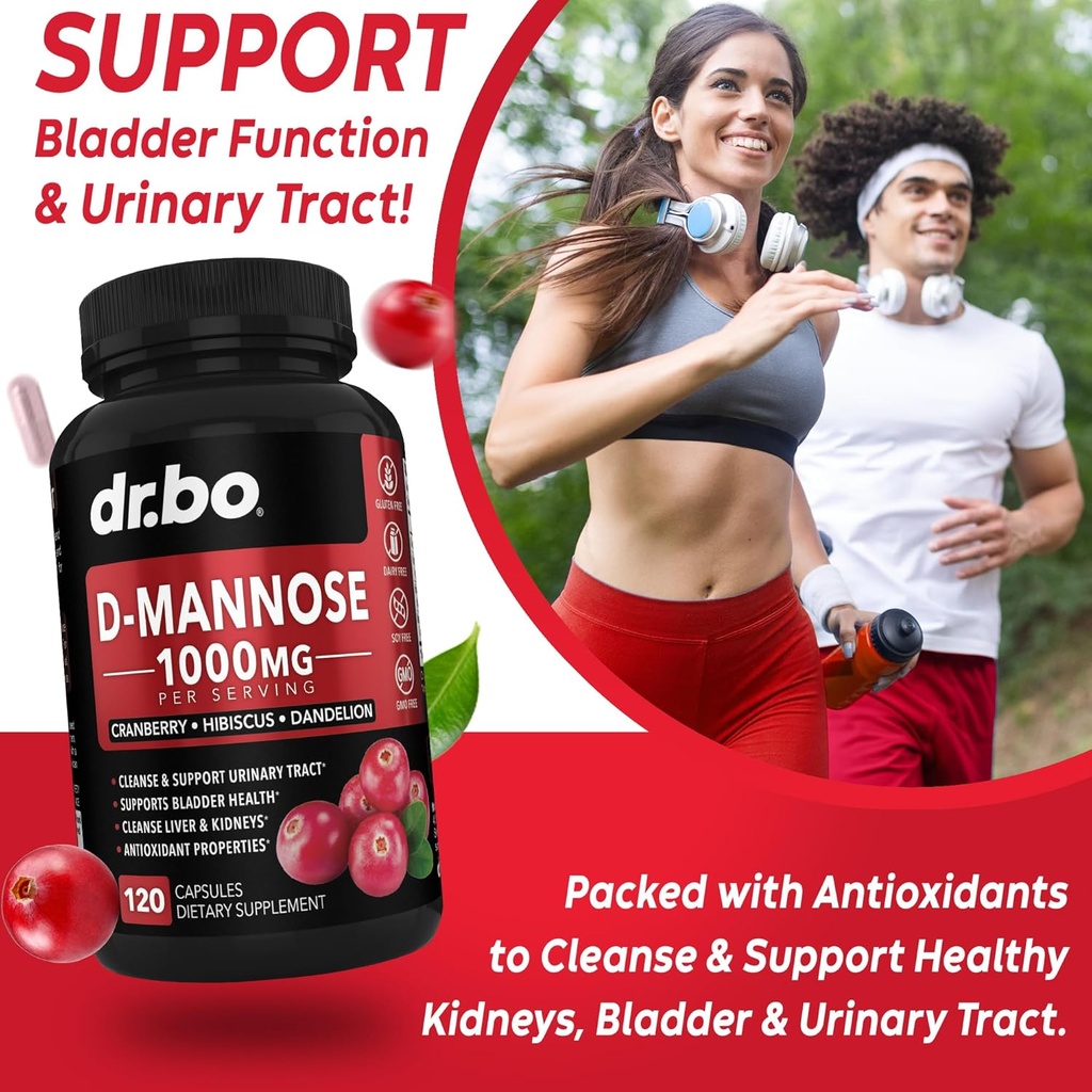 Kidney Cleanse & D Mannose Supplements - Kidney Detox Support Supplement, D-Mannose 500mg 1000mg Capsules - DMannose & Natural Cranberry to Support Kidneys, Bladder & Urinary Tract Health Supplements 6