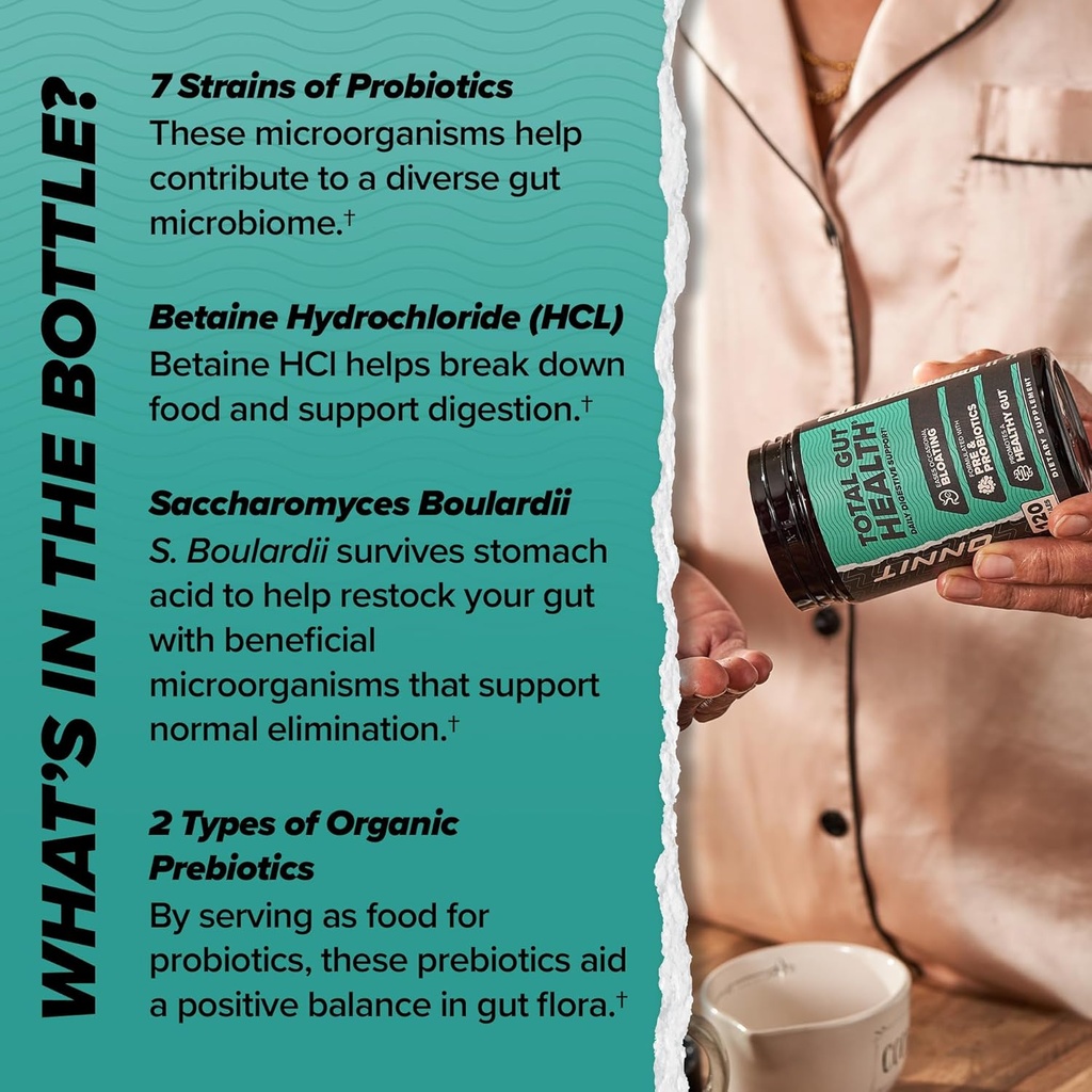ONNIT Total Gut Health Daily Digestive Support, IGEN™ Non-GMO Tested Digestion Supplement for Women and Men with 7 Strains of Probiotics, Prebiotics, Enzymes and Betaine HCL, 60 Count 5