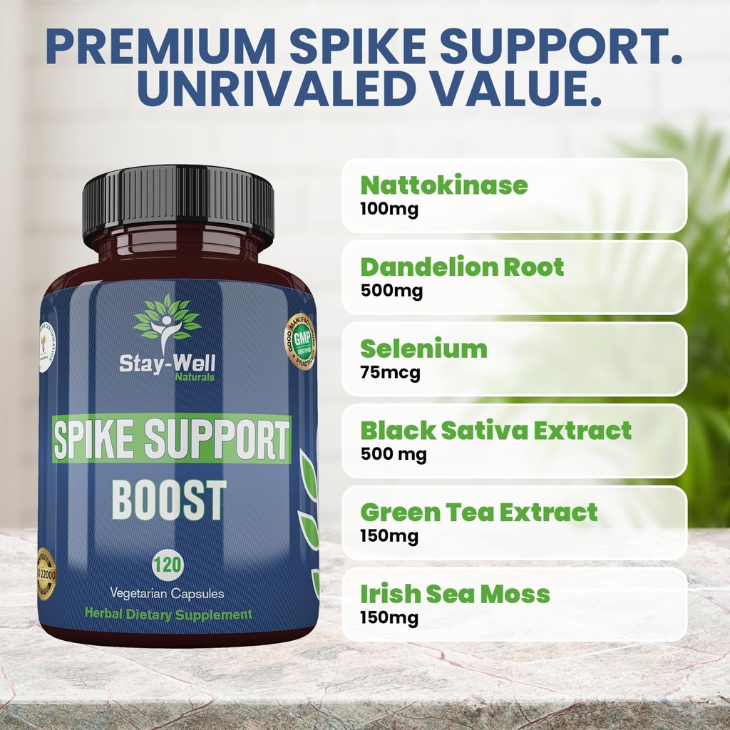 Spike Support Supplement, Nattokinase, Dandelion Root, Irish Sea Moss, Selenium, Black Seed- Natural Immunity Booster | Vegan, Non-GMO, Gluten-Free, 60 Day Supply, 120ct 2