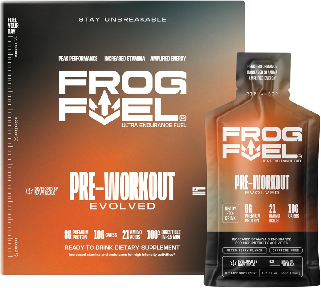 Frog Fuel Power Regular Protein & Ultra Pre Workout Shot Bundle, 1500mg Beta Alanine, 15g Protein Nano-Hydrolyzed Grass Fed Collagen, Pre & Post Workout, 1.2 oz Packets, 48 Pack 4