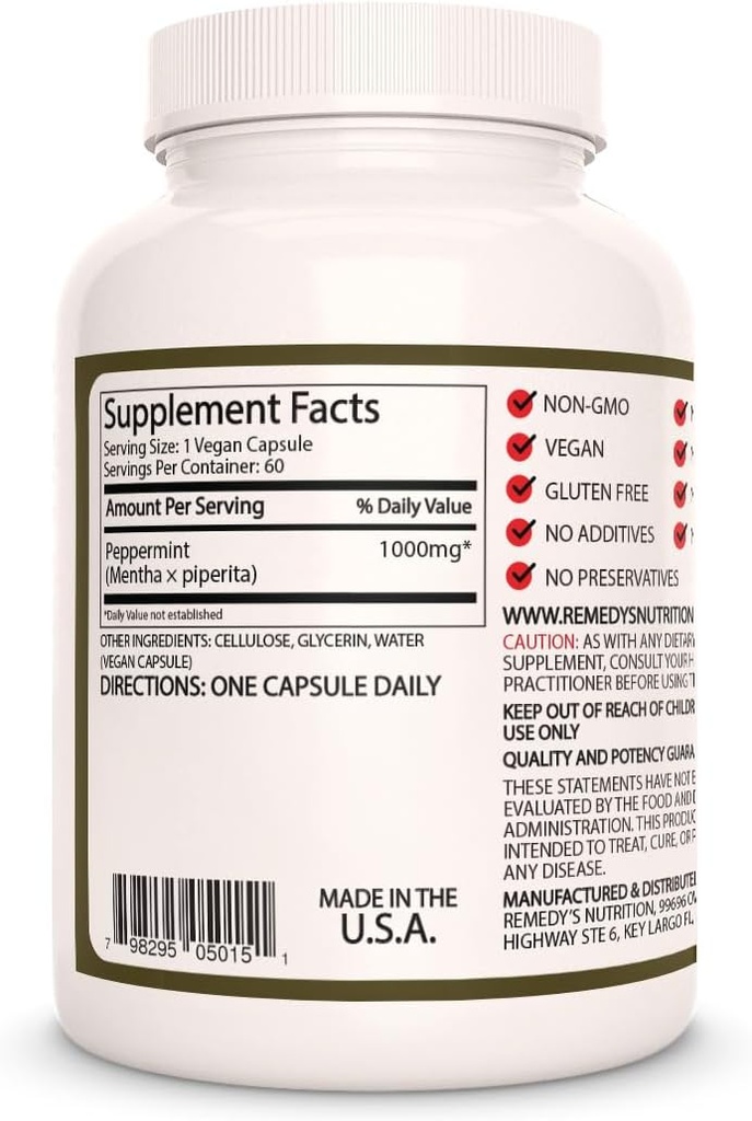 Remedy's nutrition Peppermint Leaf | 1,000 mg, 60 Vegan Capsules Herbal Dietary Supplement | Two Month Supply 3