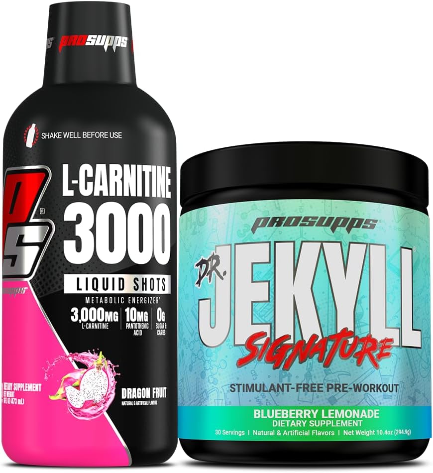 PROSUPPS L-Carnitine 3000 Stimulant Free Liquid Shots (31 Servings, Dragon Fruit) and Mr. Hyde Signature Series Pre-Workout Energy Powdered Drink (30 Servings, Blueberry Lemonade) Bundle 2