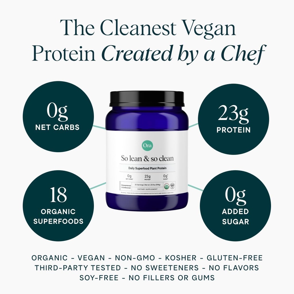 Ora Organic Vegan Protein Powder - 23g Plant Based Pea Protein + Superfood for Women and Men - Unsweetened & Unflavored - 20 Servings, No Erythritol, Keto-Friendly, Gluten-Free, Paleo, Soy-Free 3