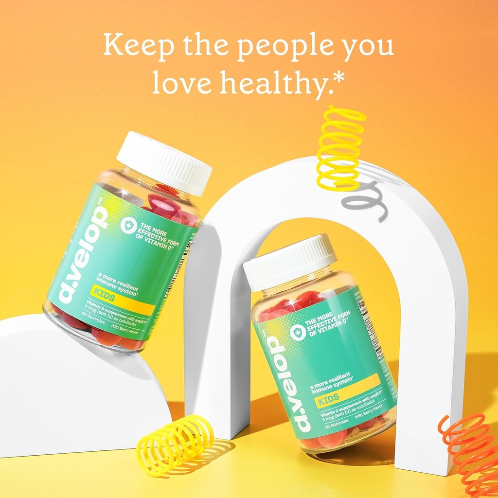 d.velop Vitamin D Kids Gummies –60 Count, 600 IU – Kids Immune Support - 3X Faster & More Effective – No Artificial Flavors or Sweeteners – Dairy-Free – Wild Berry Flavor - Kids Vitamin D for Ages 4+ 5