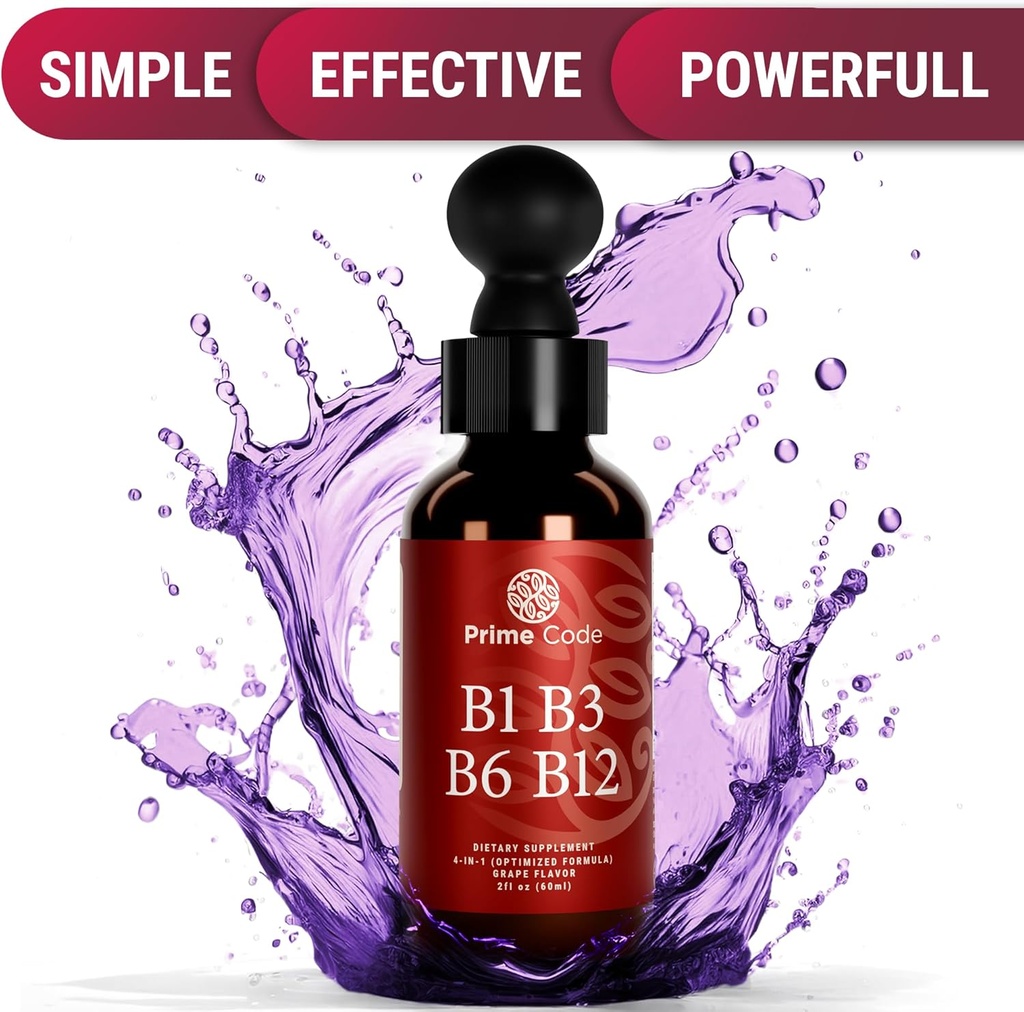 Prime Code Liquid Vitamin B1 Drops with Vitamin B3 B6 & B12 | B Complex Liquid Supplement | Thiamine Supplement for Adults | High Absorption | Immune Support | Non-GMO | Gluten-Free 5