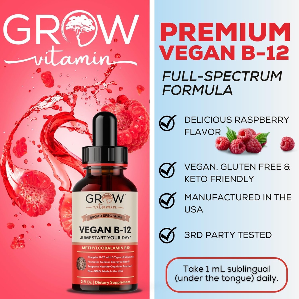 Vegan B12 Complex Liquid Sublingual Drops - Premium Methylcobalamin Supplement for Stronger Hair Skin & Nails Vitamin b12 b6 b5 b3 & b2 Natural Energy Boost, Immune System & Mental Focus Support 5
