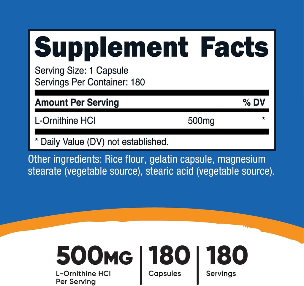 Nutricost L-Ornithine 500mg, 180 Capsules - Non-GMO and Gluten Free 3