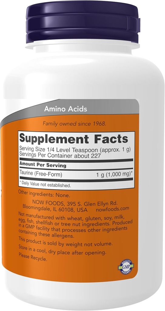NOW Supplements, Taurine Pure Powder, Nervous System Health*, Amino Acid, 8-Ounce (Pack of 2) 3