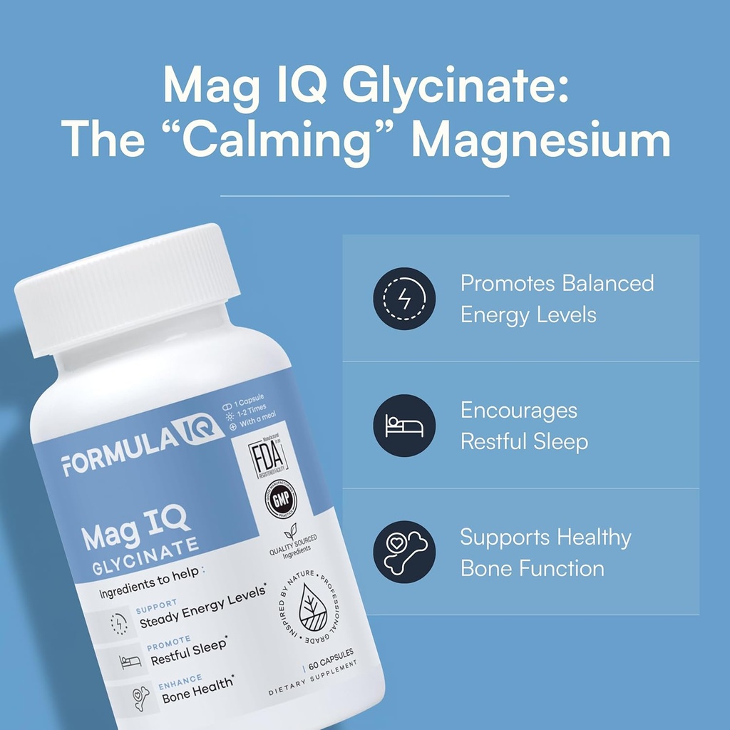 FIQ - Mag IQ Glycinate - Magnesium Bisglycinate Chelate TRAACS - High Absorption Magnesium Glycinate Supplement - Sleep, Daily Energy, & Bone Wellness - 60 Capsules 3