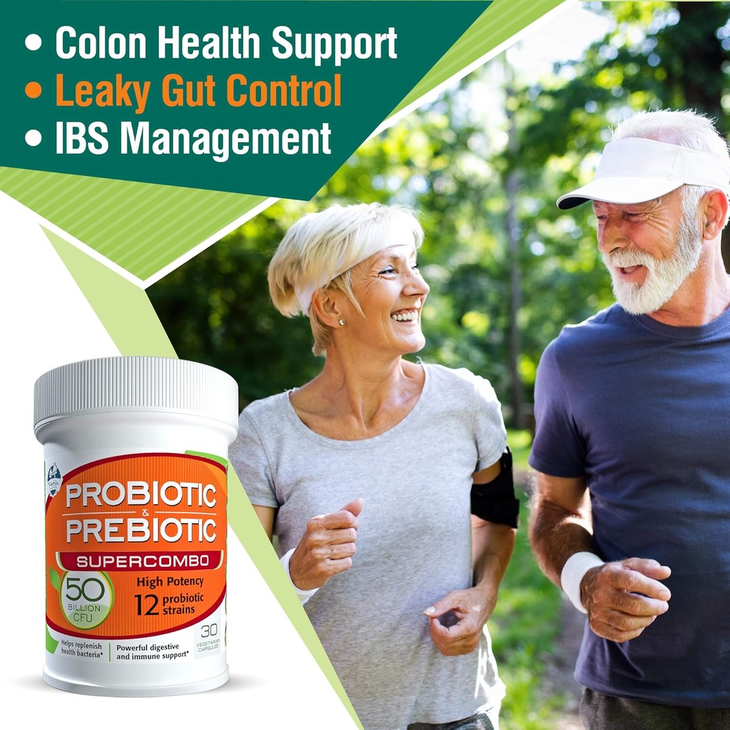 50 Billion CFU Prebiotic and Probiotic Supplement for Women and Men, 12 Strains for Daily Immune Support and Digestive Health, 30 Veggie Capsules, Non Refrigerated High Potency Probiotics 4